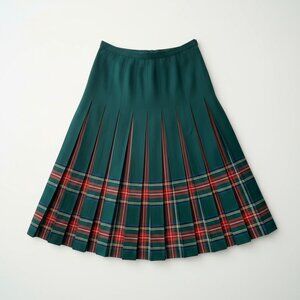 AlJean of Canada VTG Tartan Pleated Skirt Virgin Wool Layered Midi Dark Academic